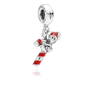 (resim) PANDORA Disney, Santa Mickey'nin Şeker Kamışı Sallama Çekici, Kırmızı Emaye - 797500EN09