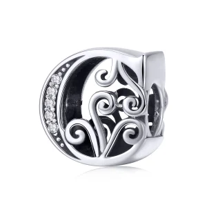 (resim) Pandora Tarzı Parlak Pavé Çiçek C Harfi Charm - BSC030-C