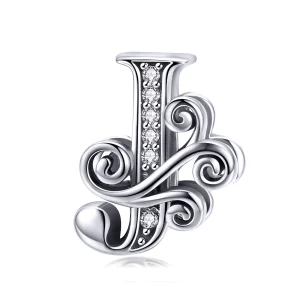 (resim) Pandora Tarzı Parlak Pavé Çiçek J Harfi Charm - BSC030-J