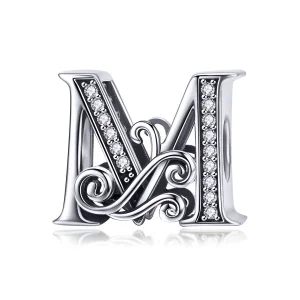 Pandora Tarzı Parlak Pavé Çiçek M Harfi Charm - BSC030-M (resim) Pandora Tarzı Parlak Pavé Çiçek M Harfi Charm - BSC030-M