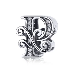 (resim) Pandora Tarzı Parlak Pavé Çiçek P Harfi Charm - BSC030-P