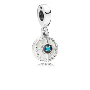 (resim) PANDORA Pusula Gülü Sarkıt Charm, Gümüş Emaye ve Camgöbeği Mavisi Kristal - 797196EN23