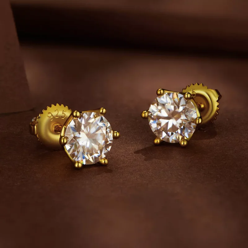 (resim) Pandora Stili Altın Kaplama Bir Karat Altı Tırnak Moissanite Küpe - MSE004-BL - Görüntüle 3
