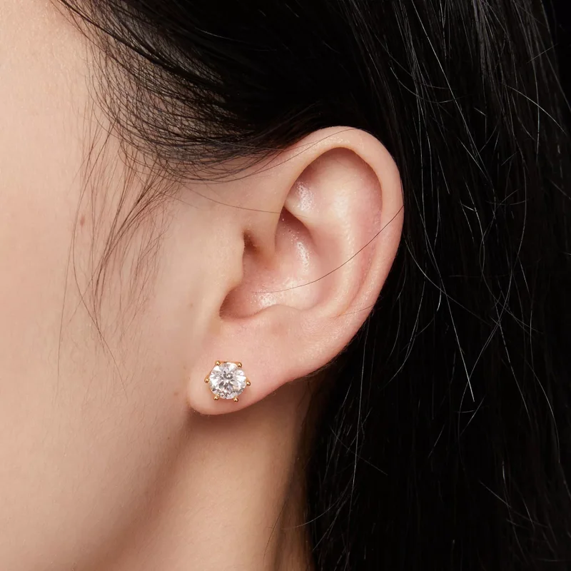 (resim) Pandora Stili Altın Kaplama Bir Karat Altı Tırnak Moissanite Küpe - MSE004-BL - Görüntüle 4