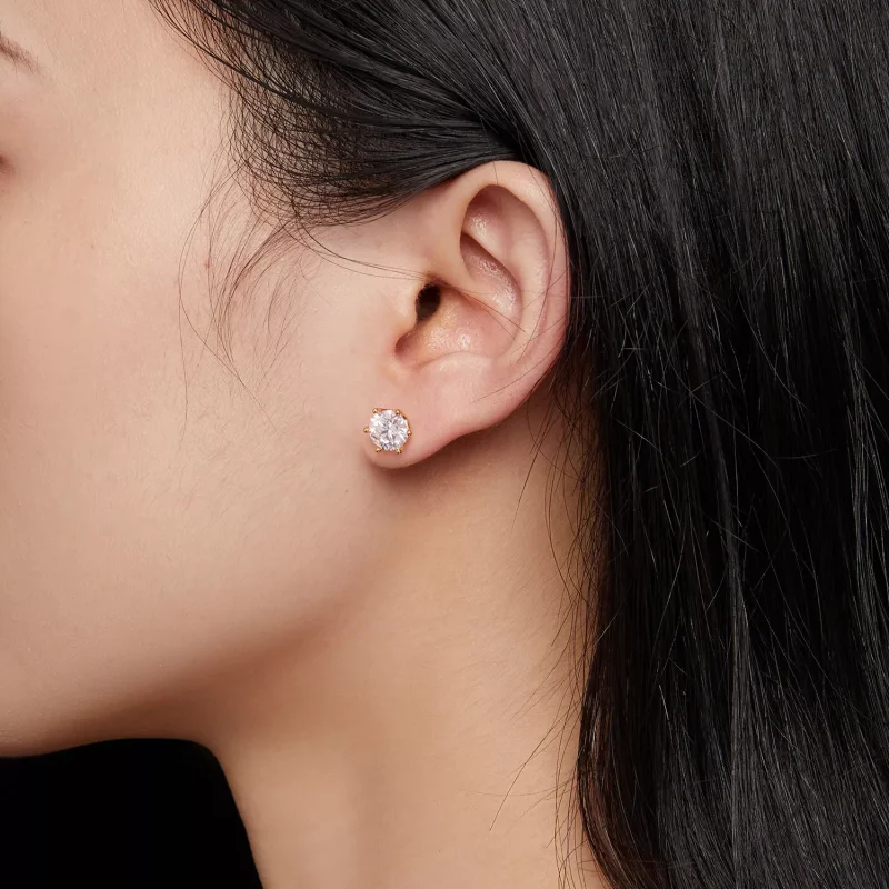 (resim) Pandora Stili Altın Kaplama Bir Karat Altı Tırnak Moissanite Küpe - MSE004-BL - Görüntüle 5