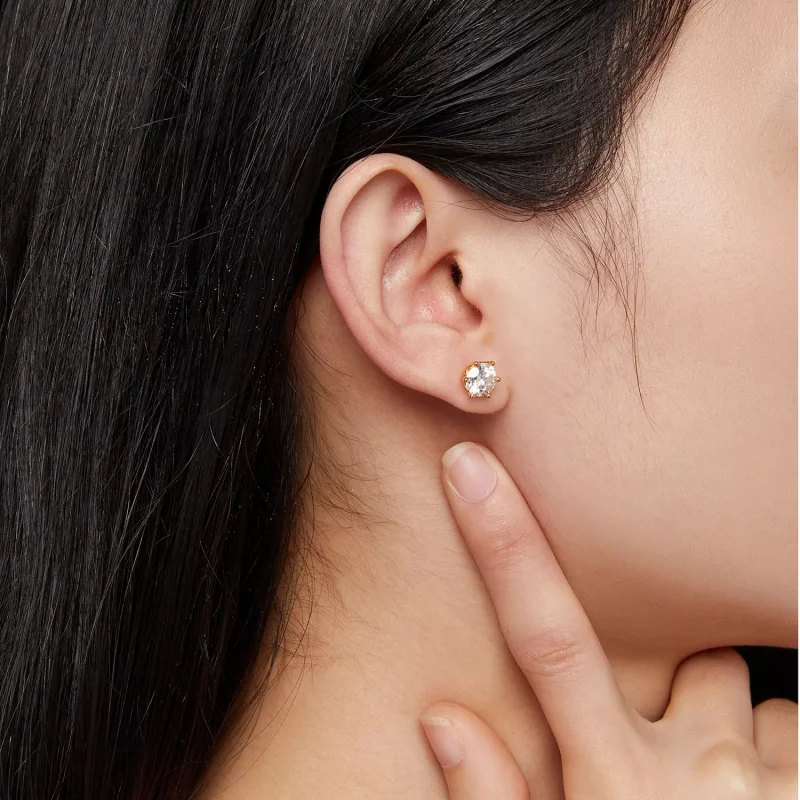 (resim) Pandora Stili Altın Kaplama Bir Karat Altı Tırnak Moissanite Küpe - MSE004-BL - Görüntüle 6