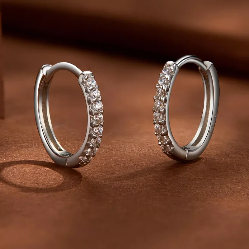 (resim) Pandora Stili İnce Moissanite Halka Küpeler - MSE022 - Görüntüle 4