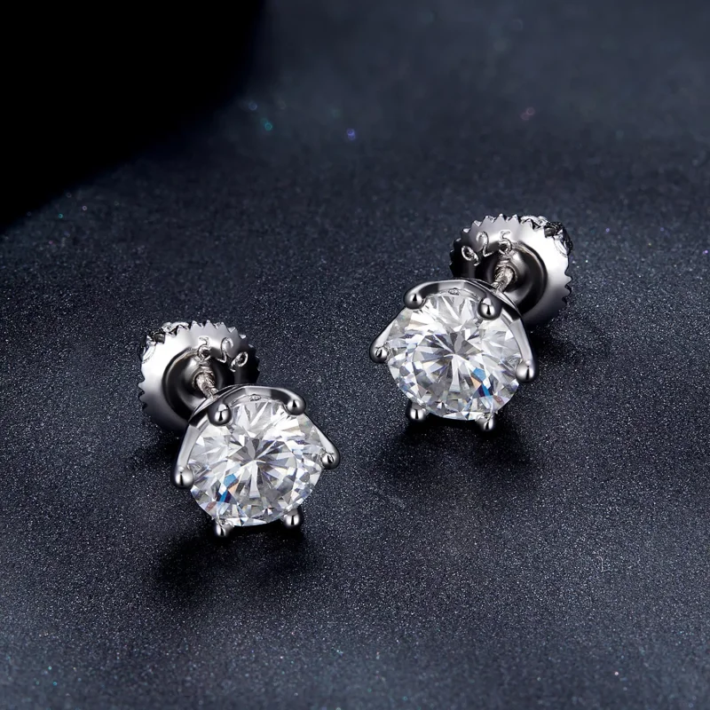 (resim) Pandora tarzı Bir Karat Dört Pençe Moissanite Küpe - MSE004-L - Görüntüle 4
