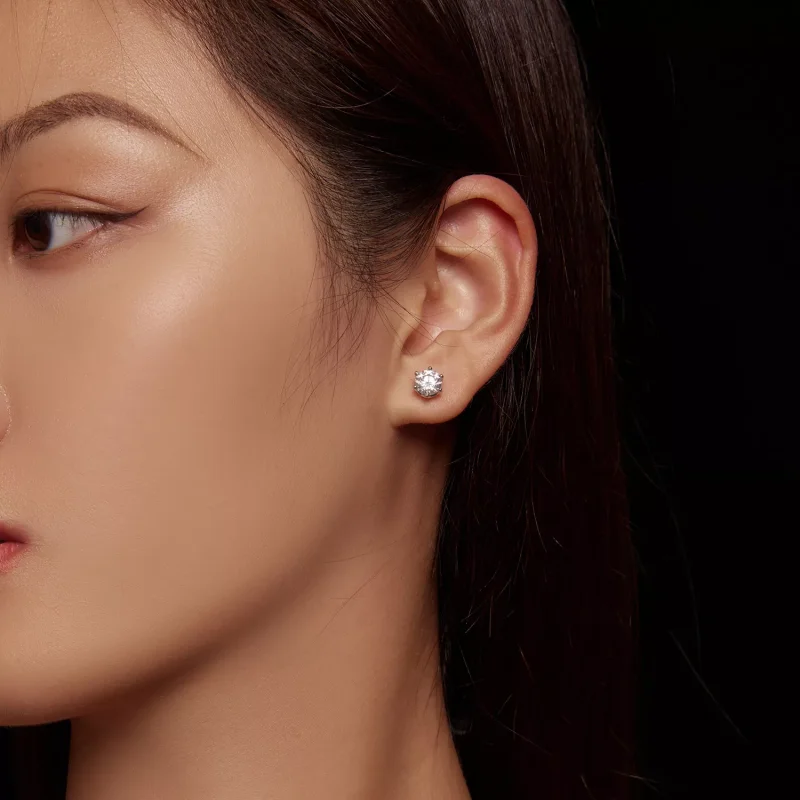 (resim) Pandora tarzı Bir Karat Dört Pençe Moissanite Küpe - MSE004-L - Görüntüle 5