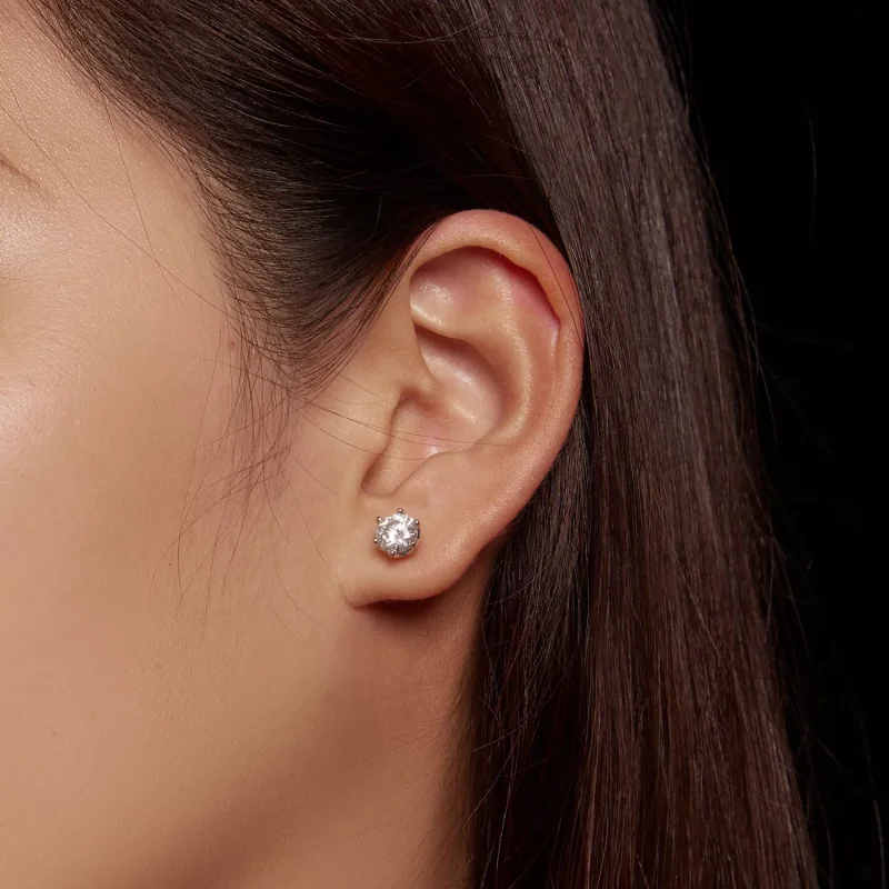 (resim) Pandora tarzı Bir Karat Dört Pençe Moissanite Küpe - MSE004-L - Görüntüle 7