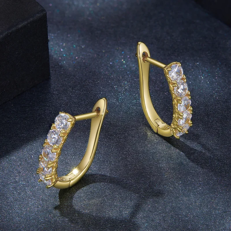 (resim) Pandora Tarzı U-Şekilli Moissanite Desenli Halka Küpeler - MSE011-B - Görüntüle 3