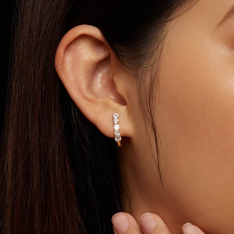 (resim) Pandora Tarzı U-Şekilli Moissanite Desenli Halka Küpeler - MSE011-B - Görüntüle 5