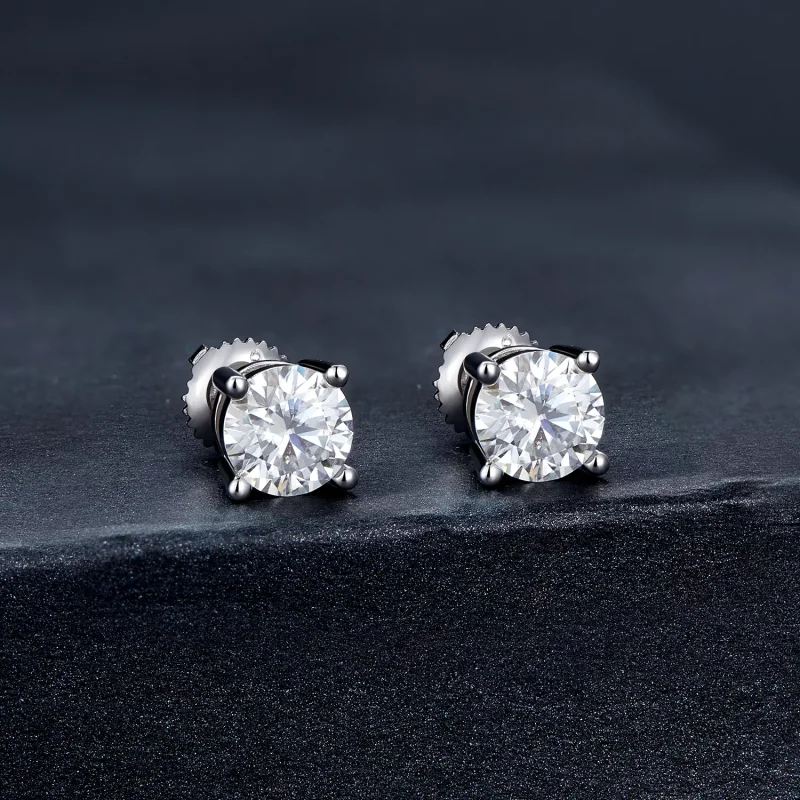 (resim) Pandora tarzında bir karat dört pençeli Moissanite küpe - MSE003-L - Görüntüle 2