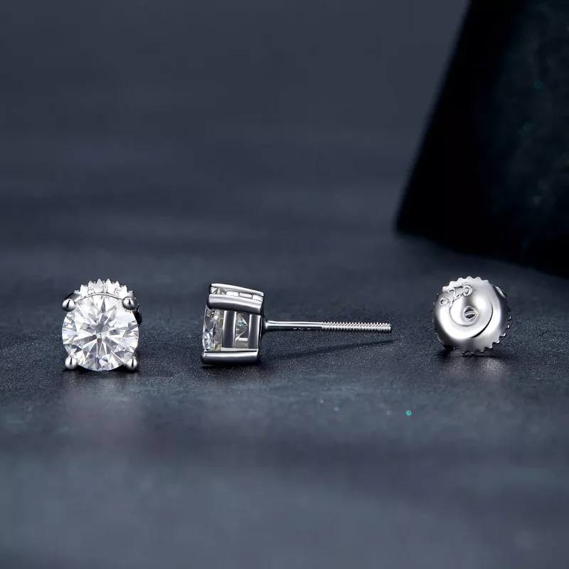 (resim) Pandora tarzında bir karat dört pençeli Moissanite küpe - MSE003-L - Görüntüle 3