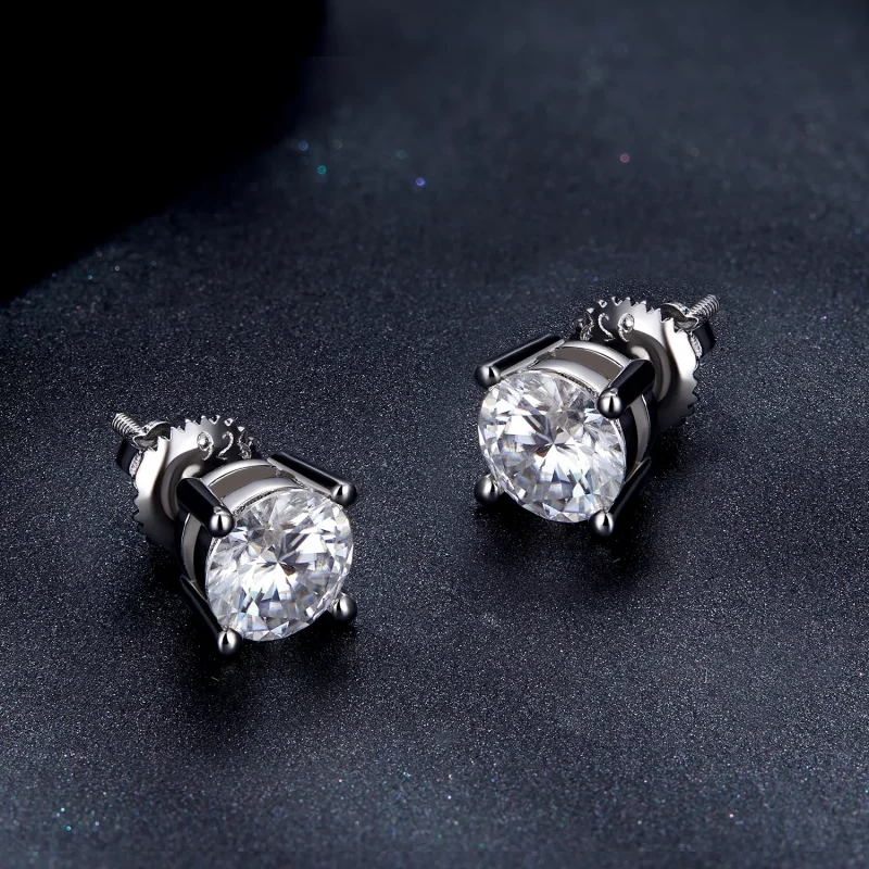 (resim) Pandora tarzında bir karat dört pençeli Moissanite küpe - MSE003-L - Görüntüle 4
