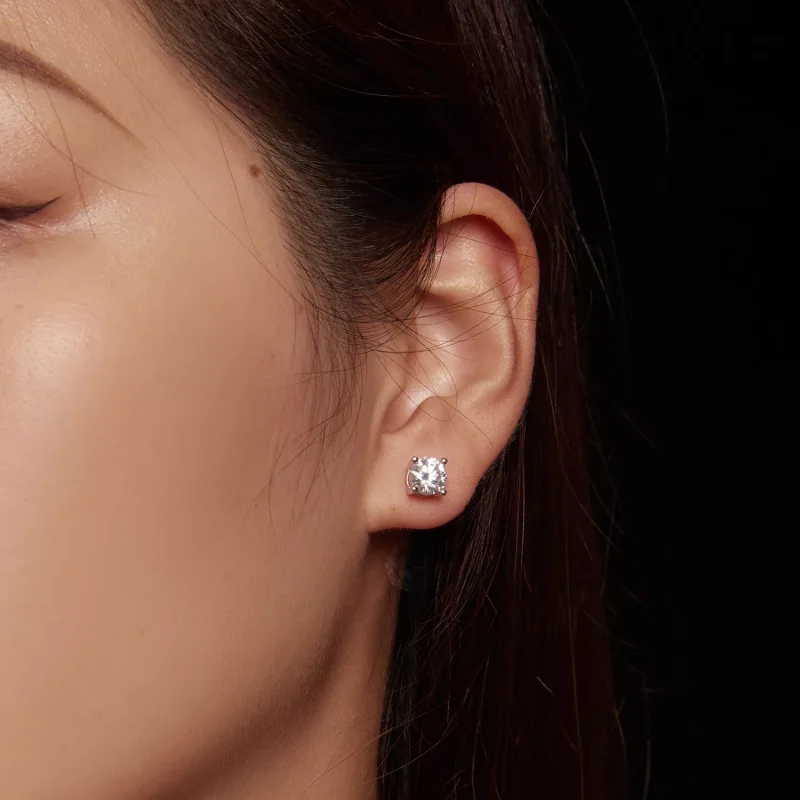(resim) Pandora tarzında bir karat dört pençeli Moissanite küpe - MSE003-L - Görüntüle 5