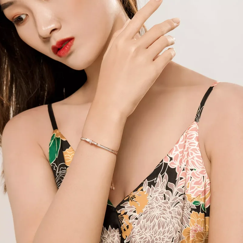 (resim) Pandora tarzı 14 ayar altın kaplama Tatlı Bowknot Bangle Bileklik - SCB108-C - Görüntüle 2