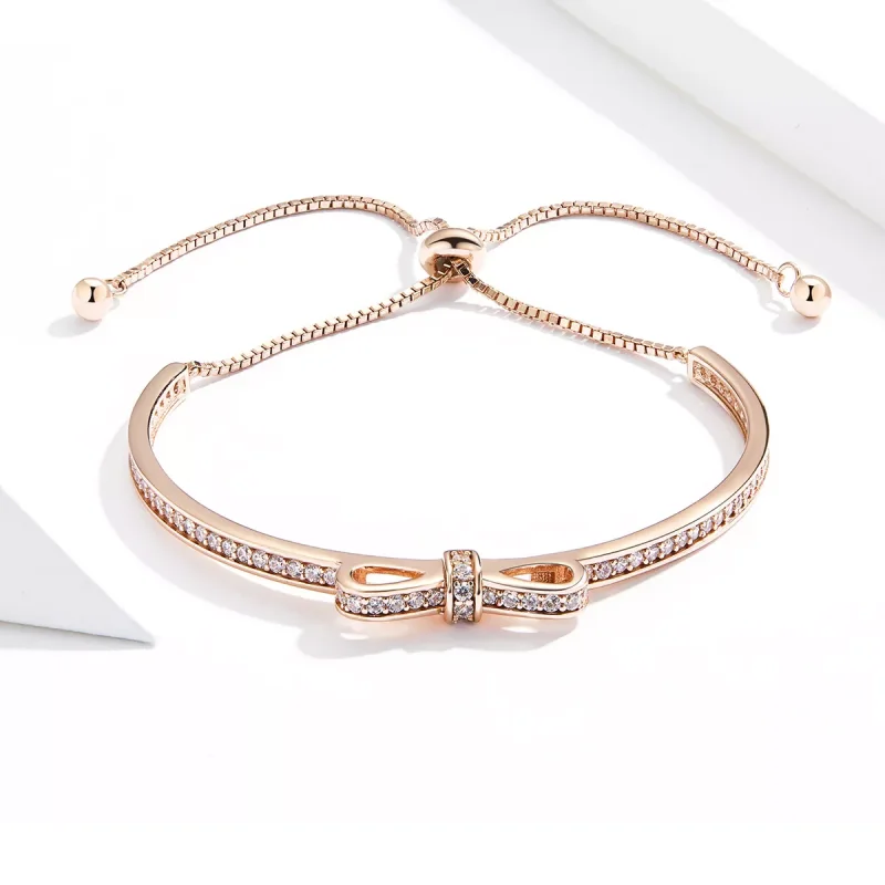 (resim) Pandora tarzı 14 ayar altın kaplama Tatlı Bowknot Bangle Bileklik - SCB108-C - Görüntüle 3