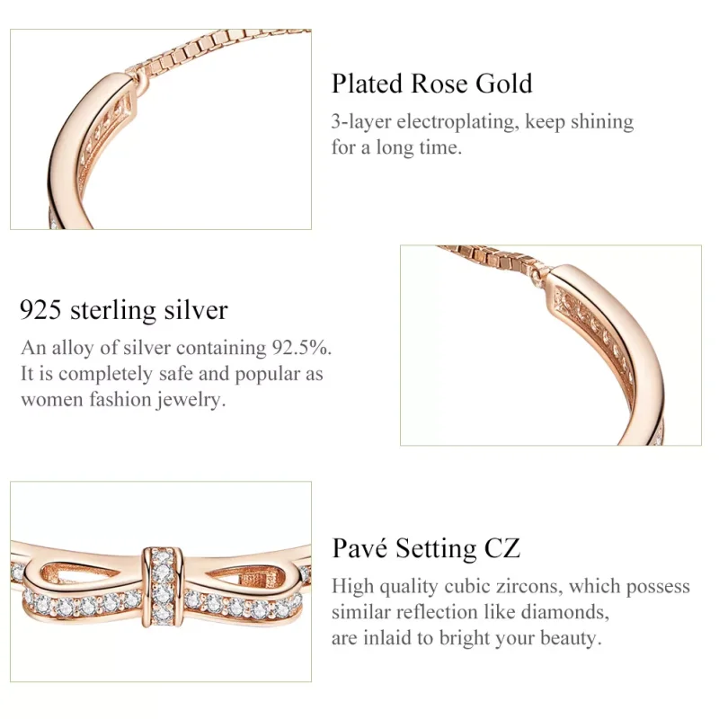 (resim) Pandora tarzı 14 ayar altın kaplama Tatlı Bowknot Bangle Bileklik - SCB108-C - Görüntüle 6