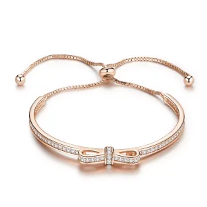 (resim) Pandora tarzı 14 ayar altın kaplama Tatlı Bowknot Bangle Bileklik - SCB108-C