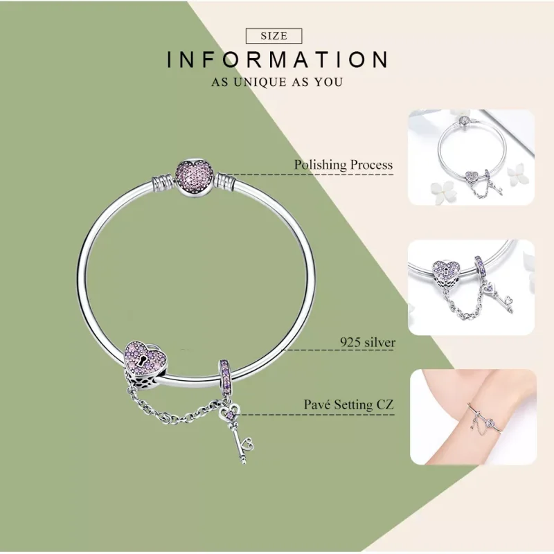 (resim) Pandora tarzı Anahtar Ve Kalp Kilidi Bangle Bileklik - SCB820 - Görüntüle 3