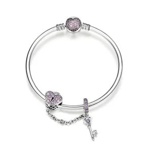 (resim) Pandora tarzı Anahtar Ve Kalp Kilidi Bangle Bileklik - SCB820