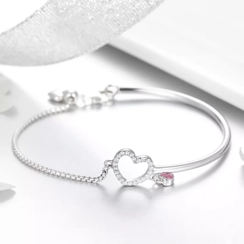 (resim) Pandora tarzı Bayan Kalbi Bangle Bileklik - SCB117 - Görüntüle 5