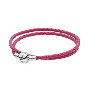 (resim) Pandora Çift Kişilik Pembe Deri Deri Bileklik - 590705CDB-R