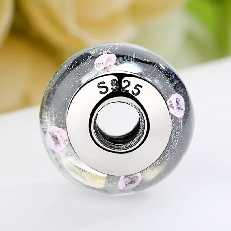 (resim) Pandora Stili Beyaz Murano Cam Pembe Taşlarlı Charms - SCZ004 - Görüntüle 5