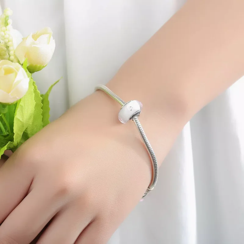 (resim) Pandora Stili Beyaz Murano Cam Pembe Taşlarlı Charms - SCZ004 - Görüntüle 6