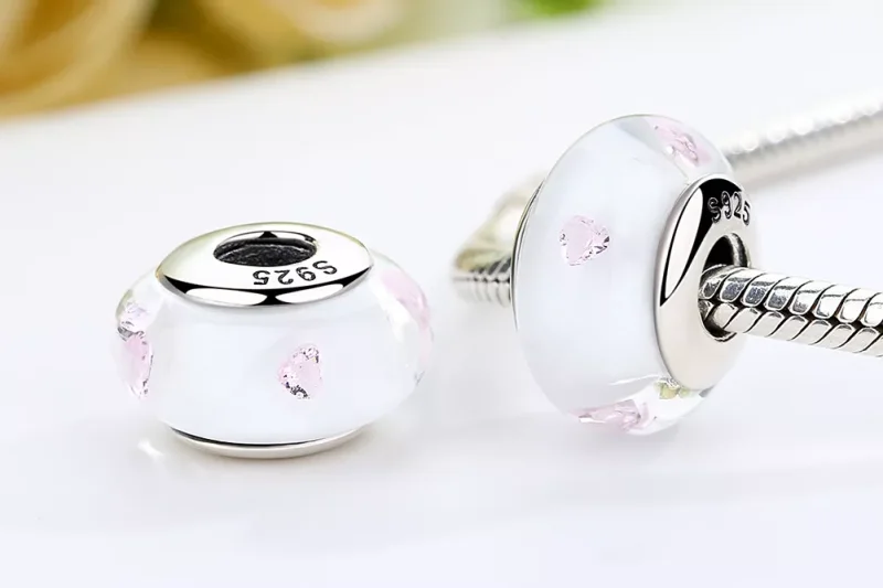 (resim) Pandora Stili Beyaz Murano Cam Pembe Taşlarlı Charms - SCZ004 - Görüntüle 7