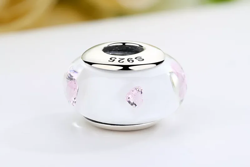 (resim) Pandora Stili Beyaz Murano Cam Pembe Taşlarlı Charms - SCZ004 - Görüntüle 8