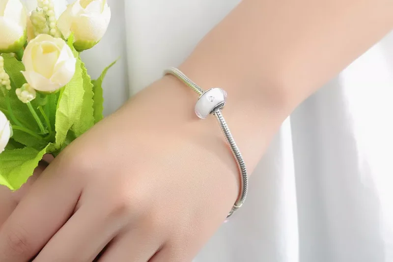 (resim) Pandora Stili Beyaz Murano Cam Pembe Taşlarlı Charms - SCZ004 - Görüntüle 10