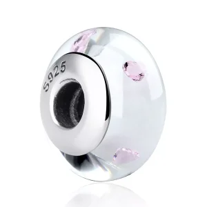 (resim) Pandora Stili Beyaz Murano Cam Pembe Taşlarlı Charms - SCZ004