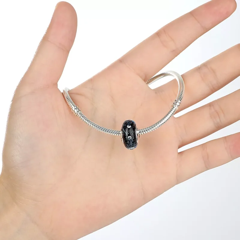 (resim) Pandora Stili Geceyarısı Kabarcıklarla Süslenmiş İplikli Murano Cam Şanslı Bilez - Görüntüle 5
