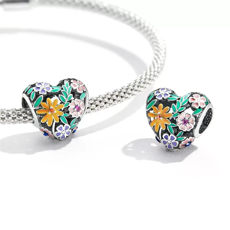 (resim) Pandora Stili Çiçek Kalp Charms - BSC590 - Görüntüle 3