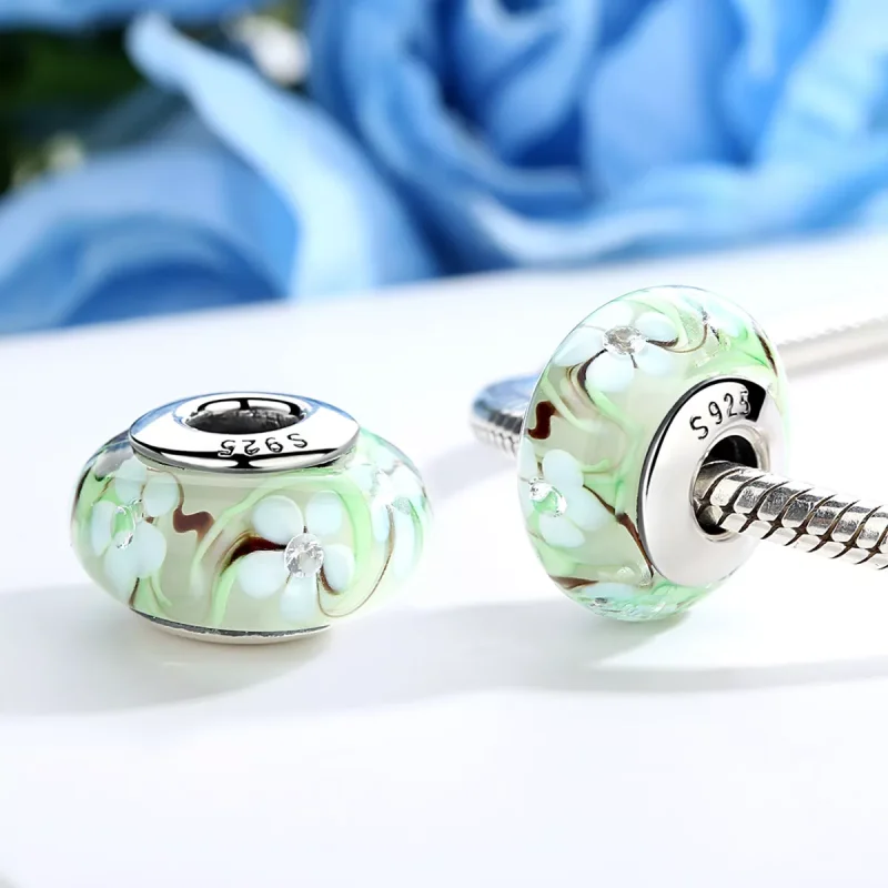(resim) Pandora Stili Çiçekler Murano Cam Kolye - SCZ020 - Görüntüle 3