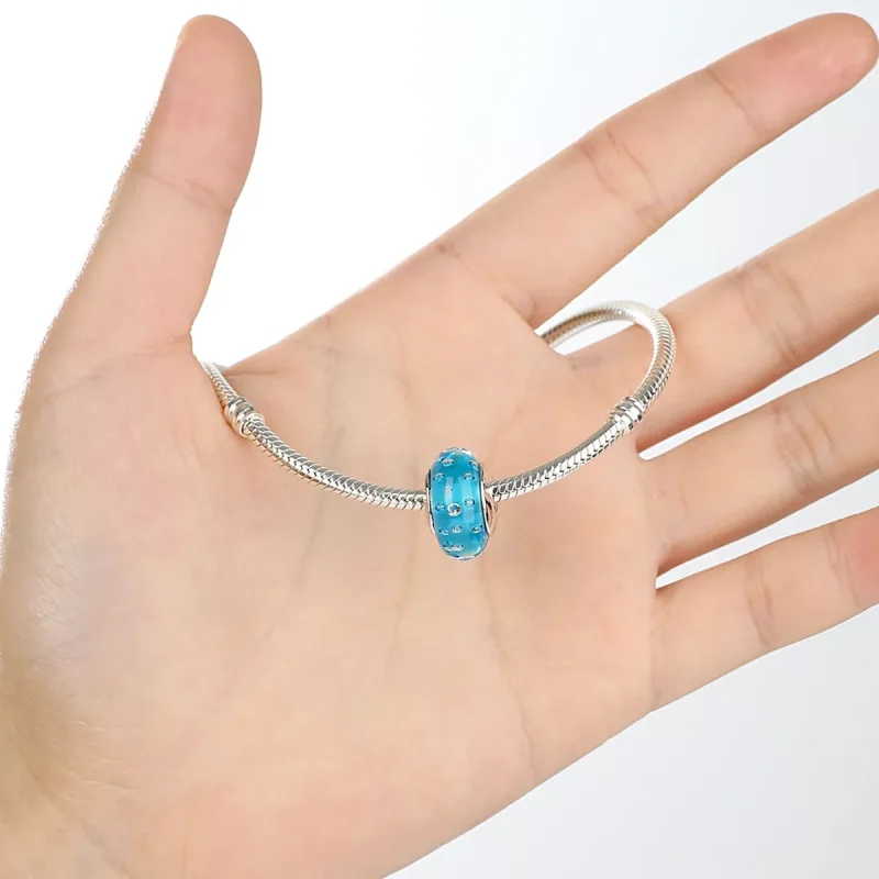 (resim) Pandora Stili Mavi Trend İplikli Murano Camı Şans Yüzüğü - SCZ029 - Görüntüle 5