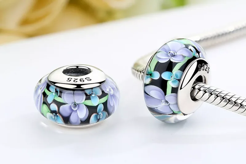 (resim) Pandora Stili Mor Çiçekler Murano Cam Boncuk - SCZ009 - Görüntüle 7