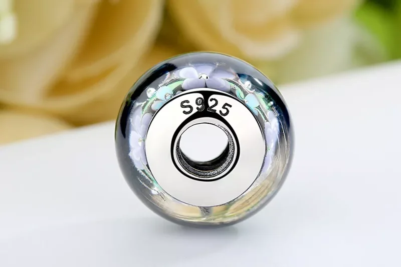 (resim) Pandora Stili Mor Çiçekler Murano Cam Boncuk - SCZ009 - Görüntüle 9