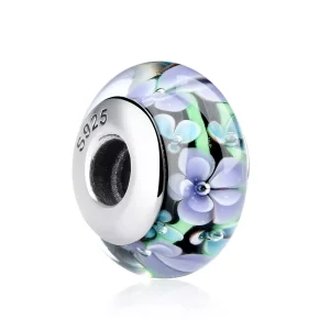 (resim) Pandora Stili Mor Çiçekler Murano Cam Boncuk - SCZ009