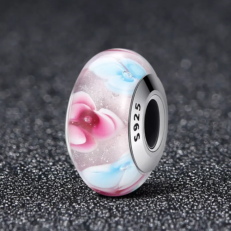 (resim) Pandora Stili Pembe Çiçekler Murano Cam Kolye - SCZ056 - Görüntüle 2