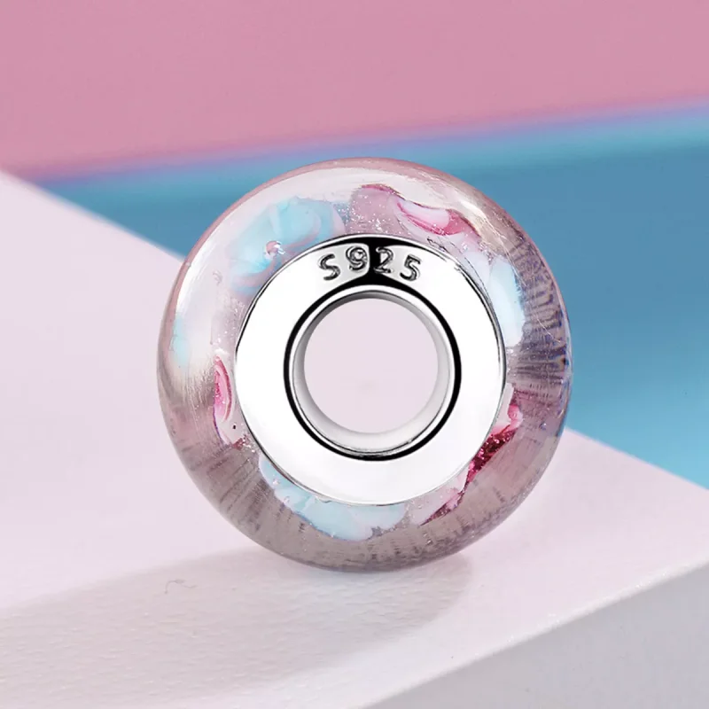 (resim) Pandora Stili Pembe Çiçekler Murano Cam Kolye - SCZ056 - Görüntüle 3