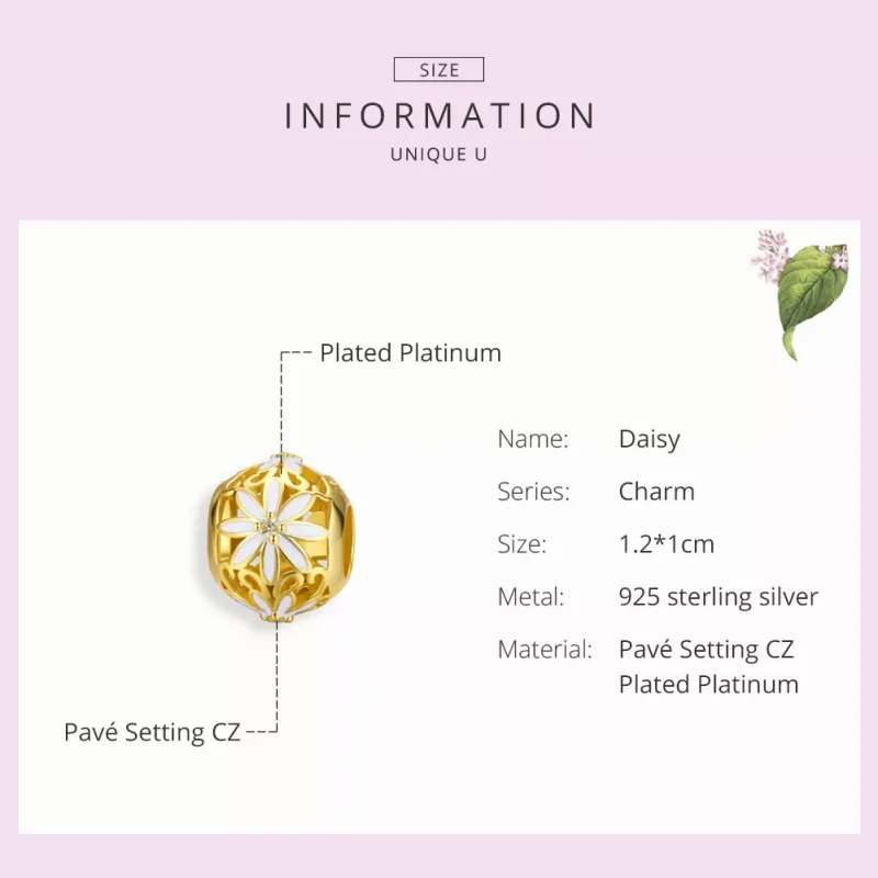 (resim) Pandora tarzı 14k altın kaplama Papatya Charm - SCC1216 - Görüntüle 3