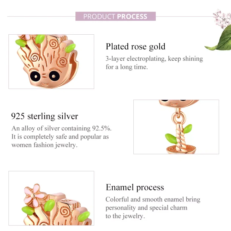 (resim) Pandora tarzı 14k rose altın kaplama Bebek Groot Charm - BSC130 - Görüntüle 7