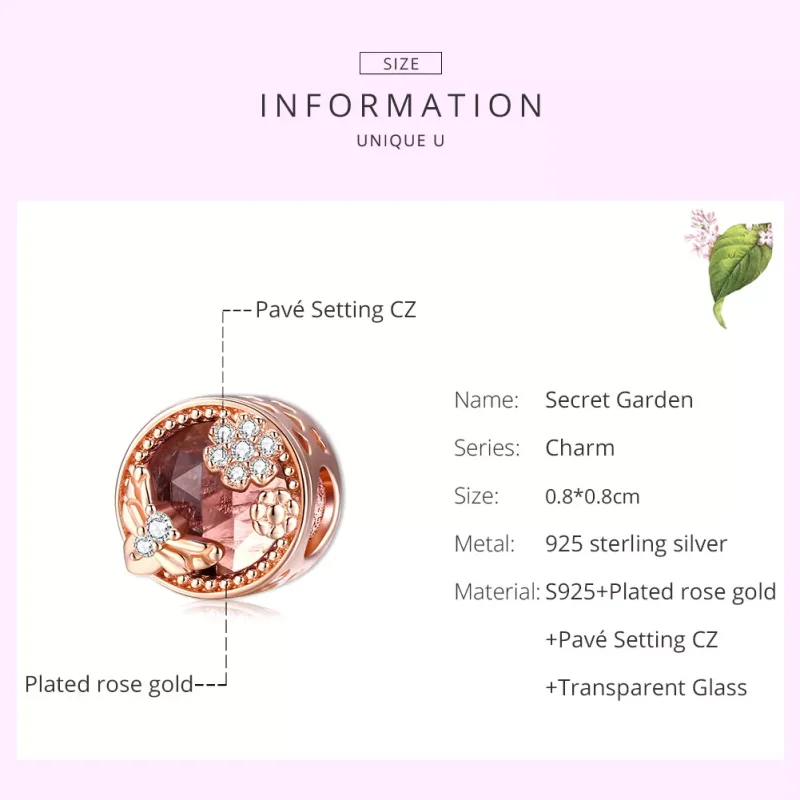 (resim) Pandora tarzı 14k rose altın kaplama Gizli Bahçe Charm - BSC389 - Görüntüle 7