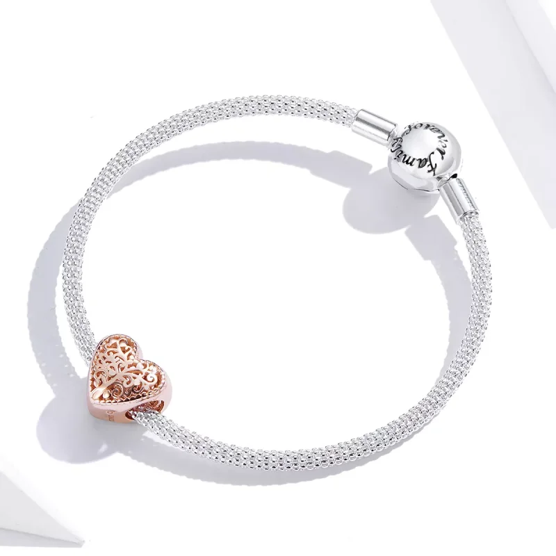 (resim) Pandora tarzı 14k rose altın kaplama Gül Aile Ağacı Charm - BSC215 - Görüntüle 2