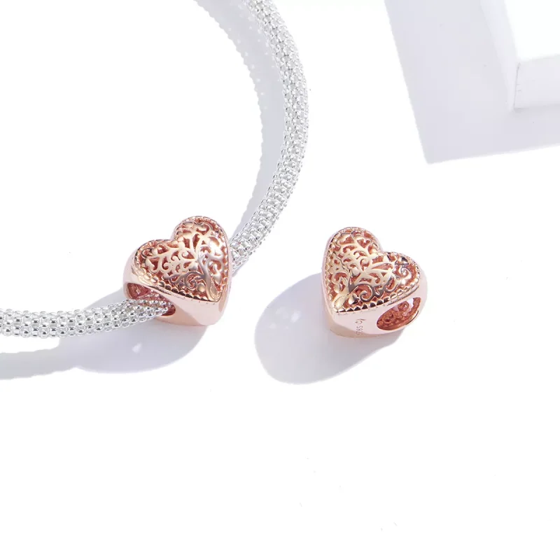 (resim) Pandora tarzı 14k rose altın kaplama Gül Aile Ağacı Charm - BSC215 - Görüntüle 3