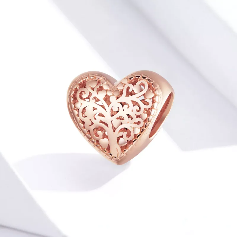 (resim) Pandora tarzı 14k rose altın kaplama Gül Aile Ağacı Charm - BSC215 - Görüntüle 4
