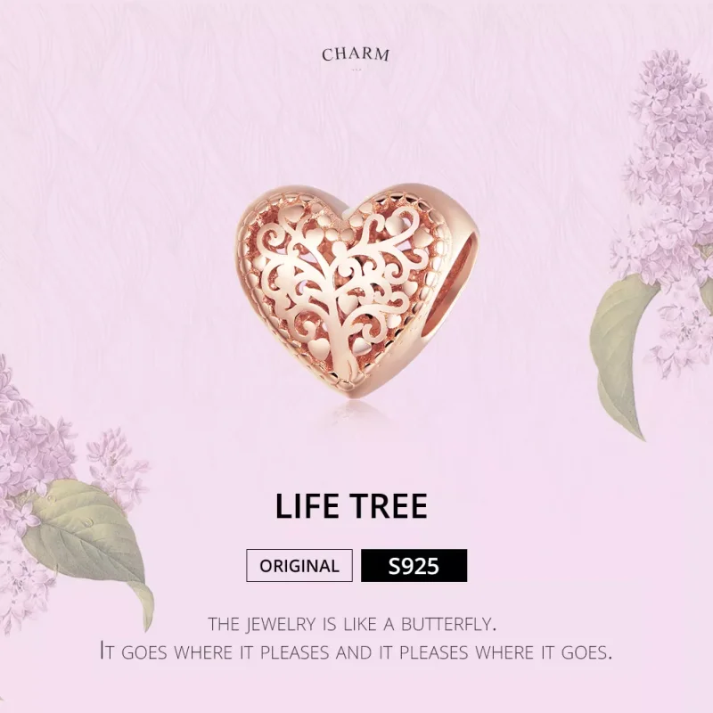 (resim) Pandora tarzı 14k rose altın kaplama Gül Aile Ağacı Charm - BSC215 - Görüntüle 6